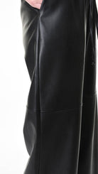 A34G LW84625 TROUSER Wide Faux Leather Stretch Black