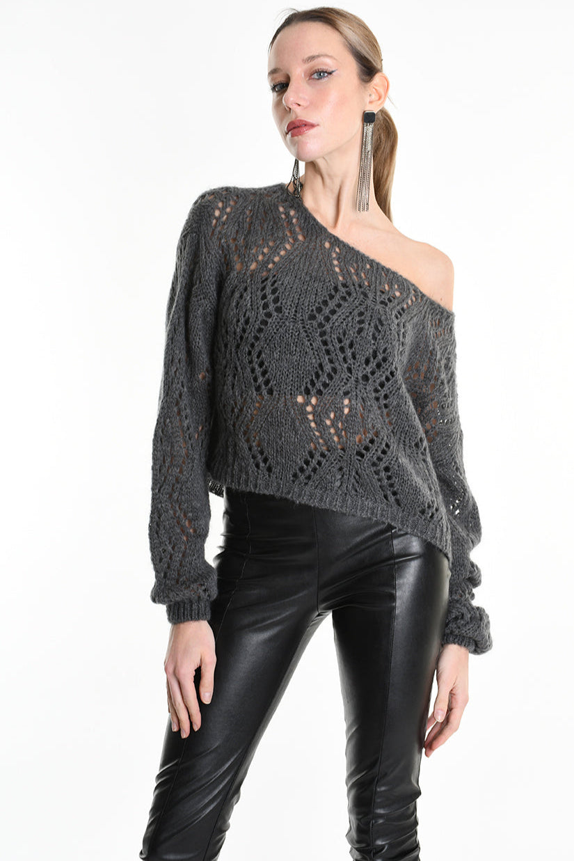 4K W5130 OVERSIZED ASYMMETRICAL KNITWEAR in Mohair Gauge 3 Grey LA HAINE INSIDE US