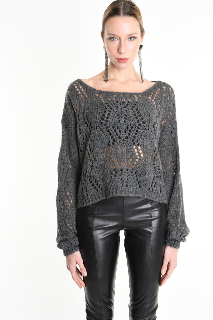 4K W5130 OVERSIZED ASYMMETRICAL KNITWEAR in Mohair Gauge 3 Grey LA HAINE INSIDE US