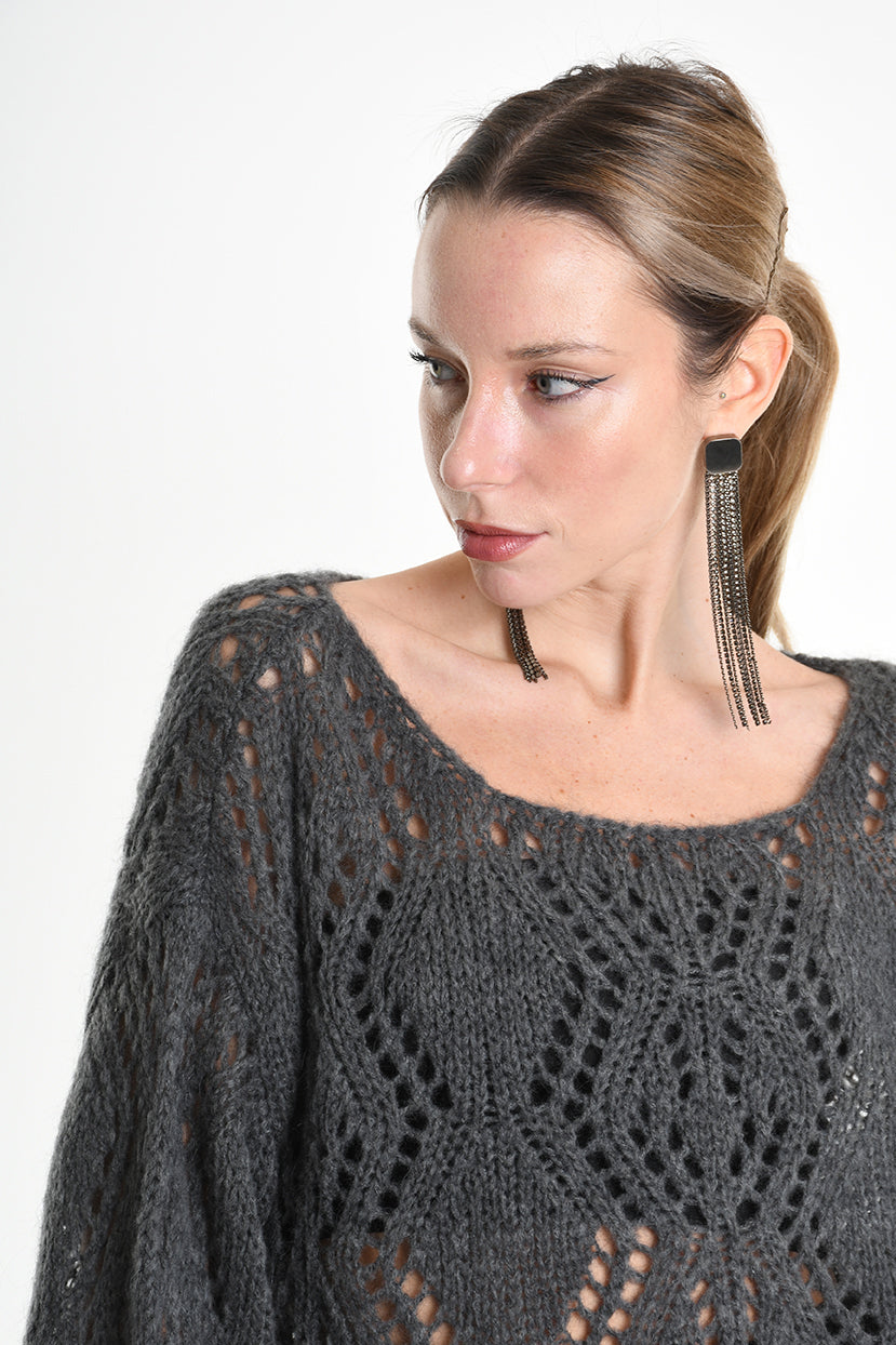 4K W5130 OVERSIZED ASYMMETRICAL KNITWEAR in Mohair Gauge 3 Grey LA HAINE INSIDE US