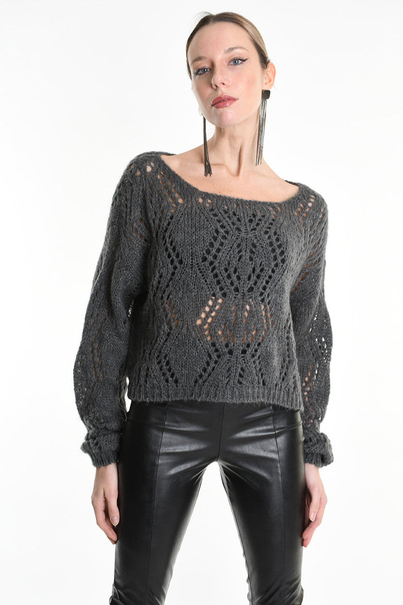 4K W5130 OVERSIZED ASYMMETRICAL KNITWEAR in Mohair Gauge 3 Grey LA HAINE INSIDE US