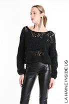 LA HAINE 4K W5130 Oversized Asymmetrical Knitwear - Grey & Black Perforated Mohair Blend Gauge 3 Women's - TEPHRA