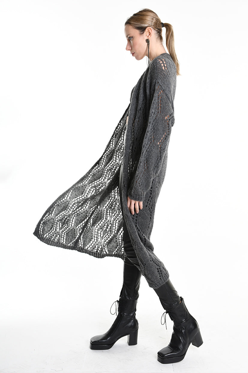 4K W5131 OVERSIZED CARDIGAN in Mohair Gauge 3 Grey LA HAINE INSIDE US