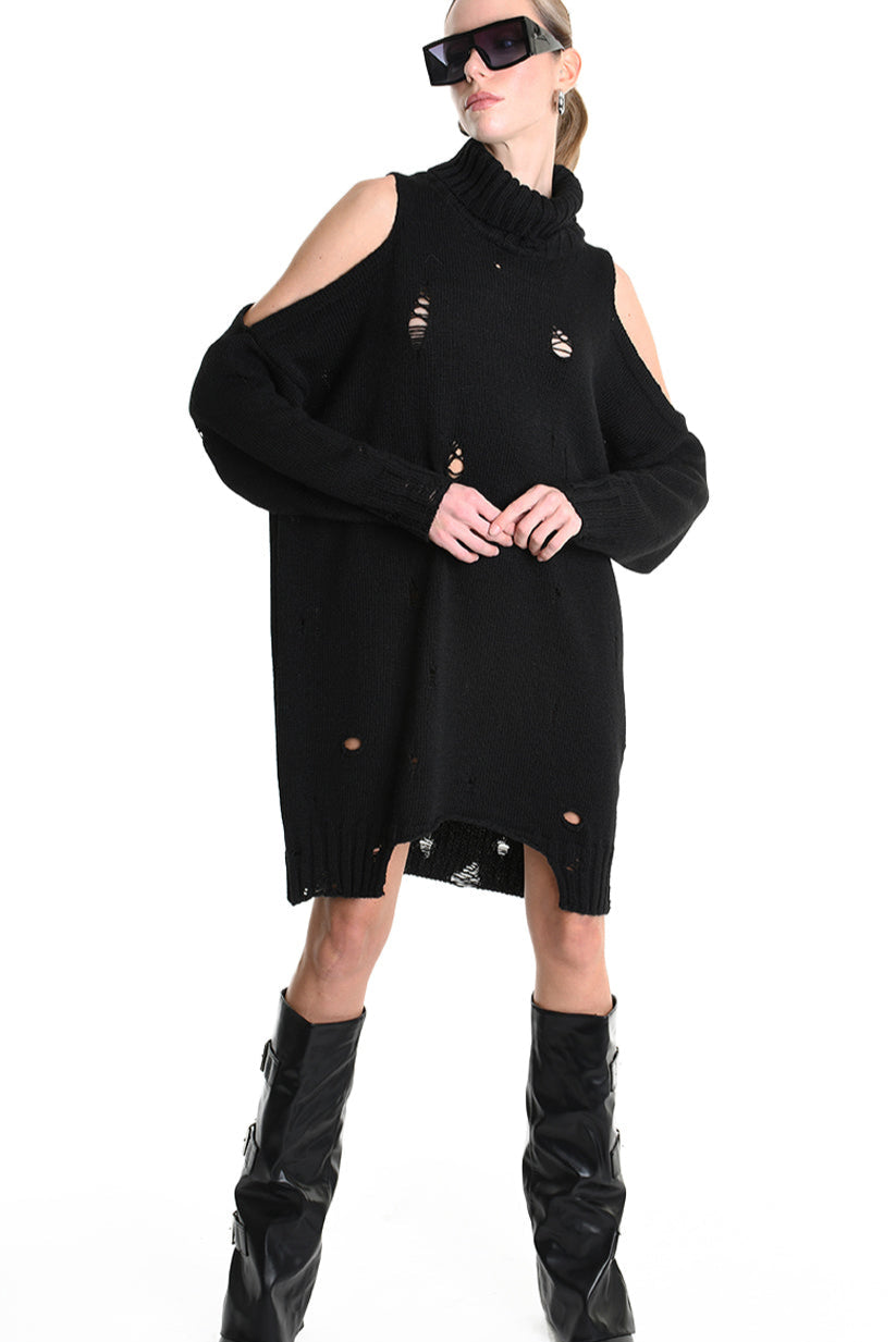 4K W5132 DRESS Over Knitted Thickness 5 Black LA HAINE INSIDE US