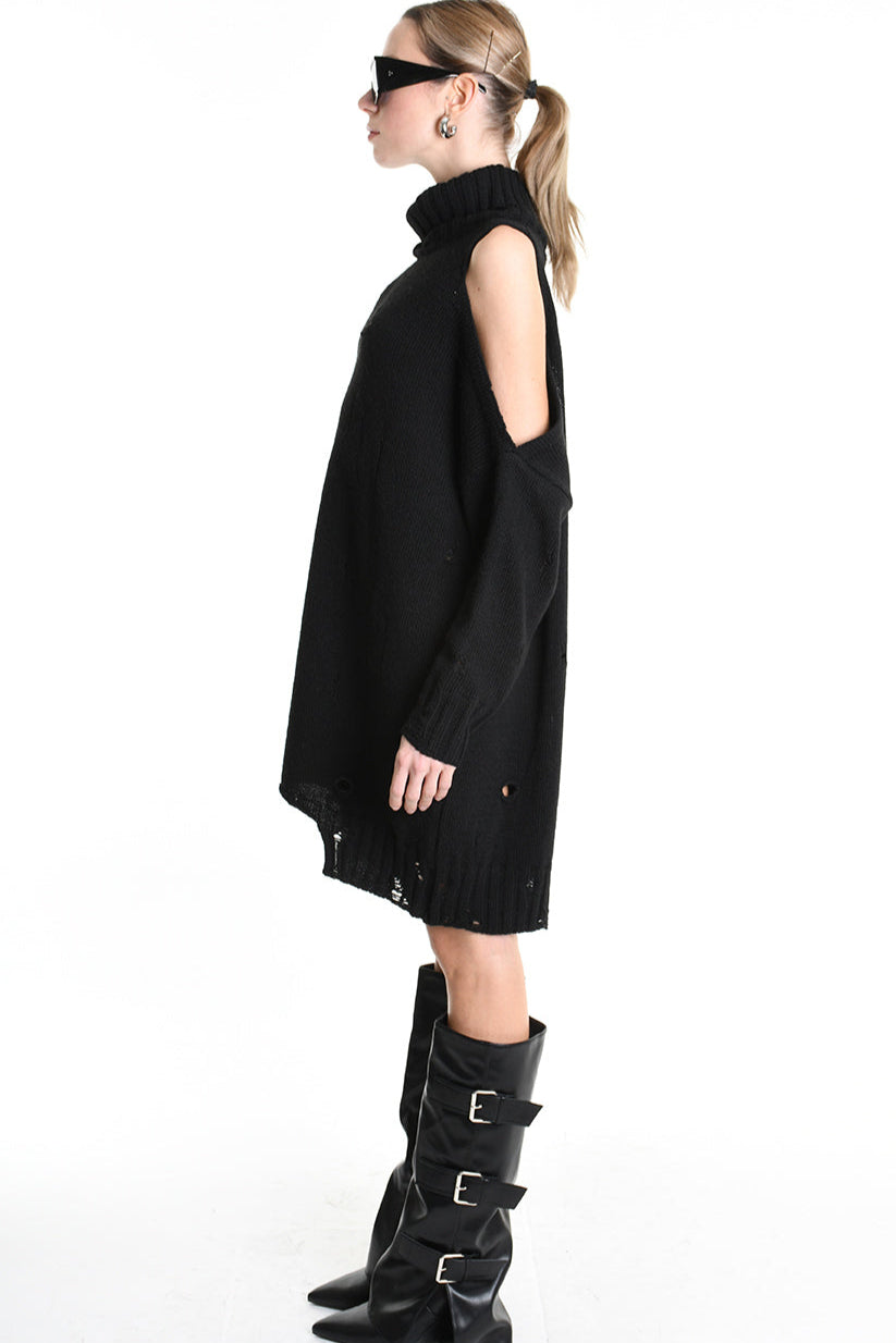 4K W5132 DRESS Over Knitted Thickness 5 Black LA HAINE INSIDE US