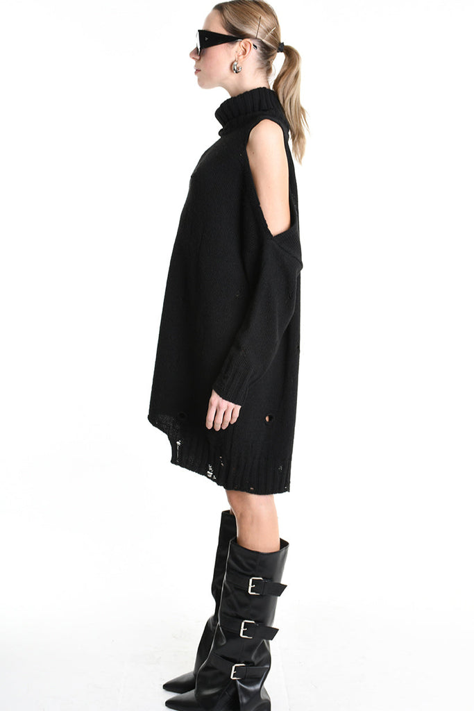 4K W5132 DRESS Over Knitted Thickness 5 Black LA HAINE INSIDE US