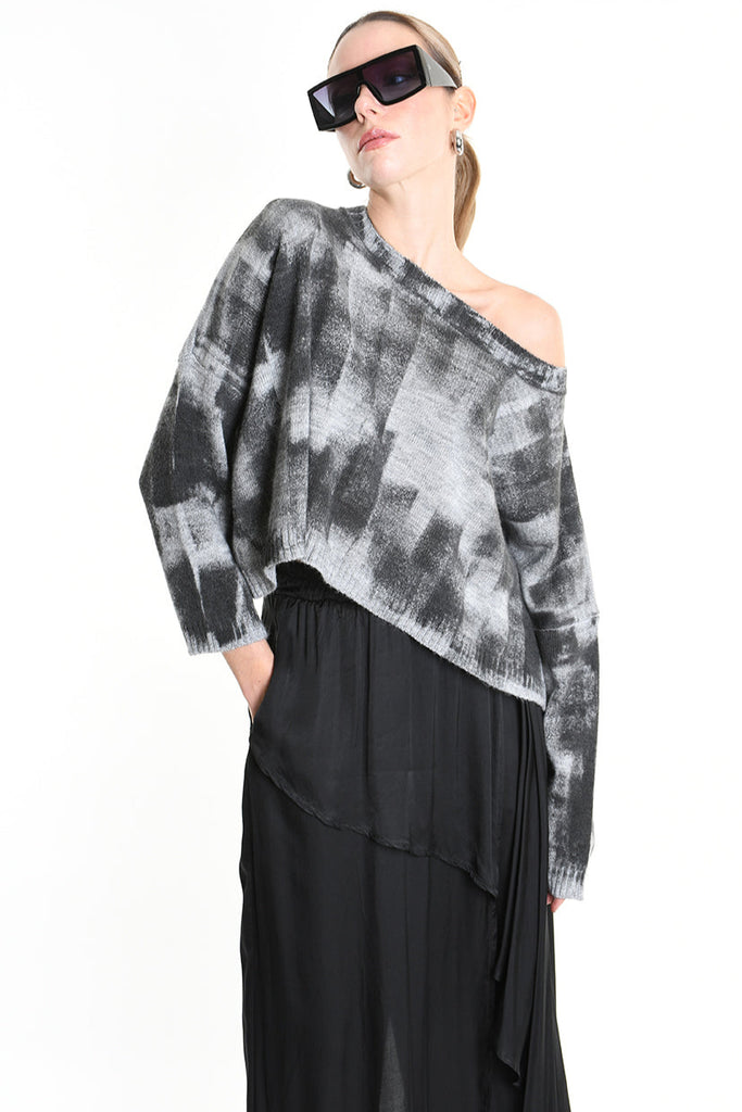 4K W5134 CROPPED OVERSIZED KNITWEAR Gauge 7 Gre LA HAINE INSIDE US