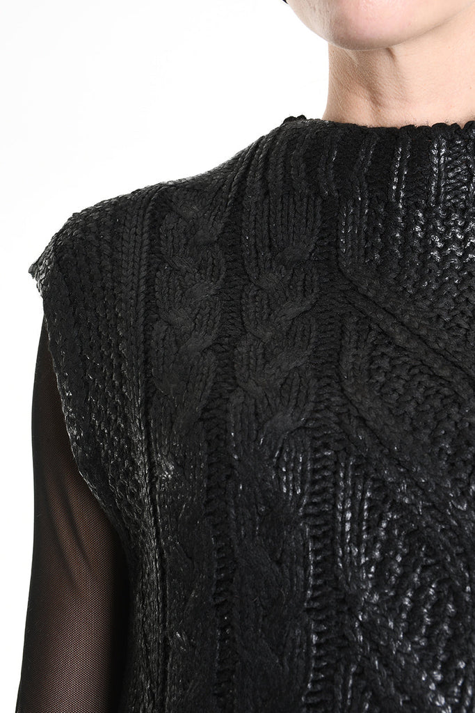 4K W5135 CROPPED VEST in Knit Gauge 3 Black LA HAINE INSIDE US