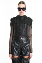 4K W5135 CROPPED VEST in Knit Gauge 3 Black LA HAINE INSIDE US