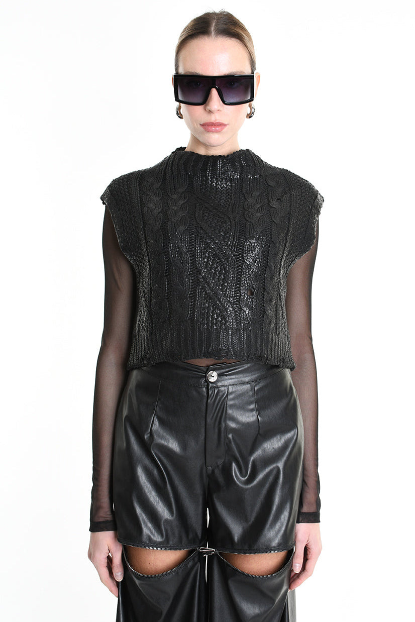 4K W5135 CROPPED VEST in Knit Gauge 3 Black LA HAINE INSIDE US