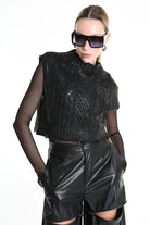 4K W5135 CROPPED VEST in Knit Gauge 3 Black LA HAINE INSIDE US