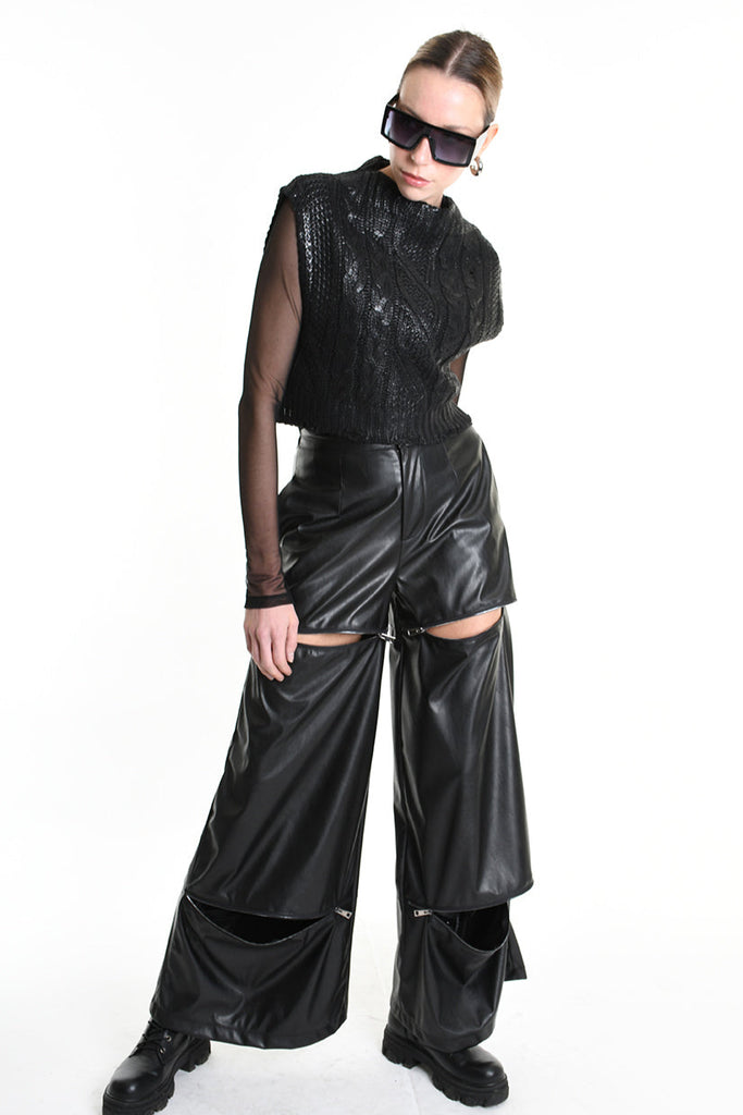 4K W5135 CROPPED VEST in Knit Gauge 3 Black LA HAINE INSIDE US