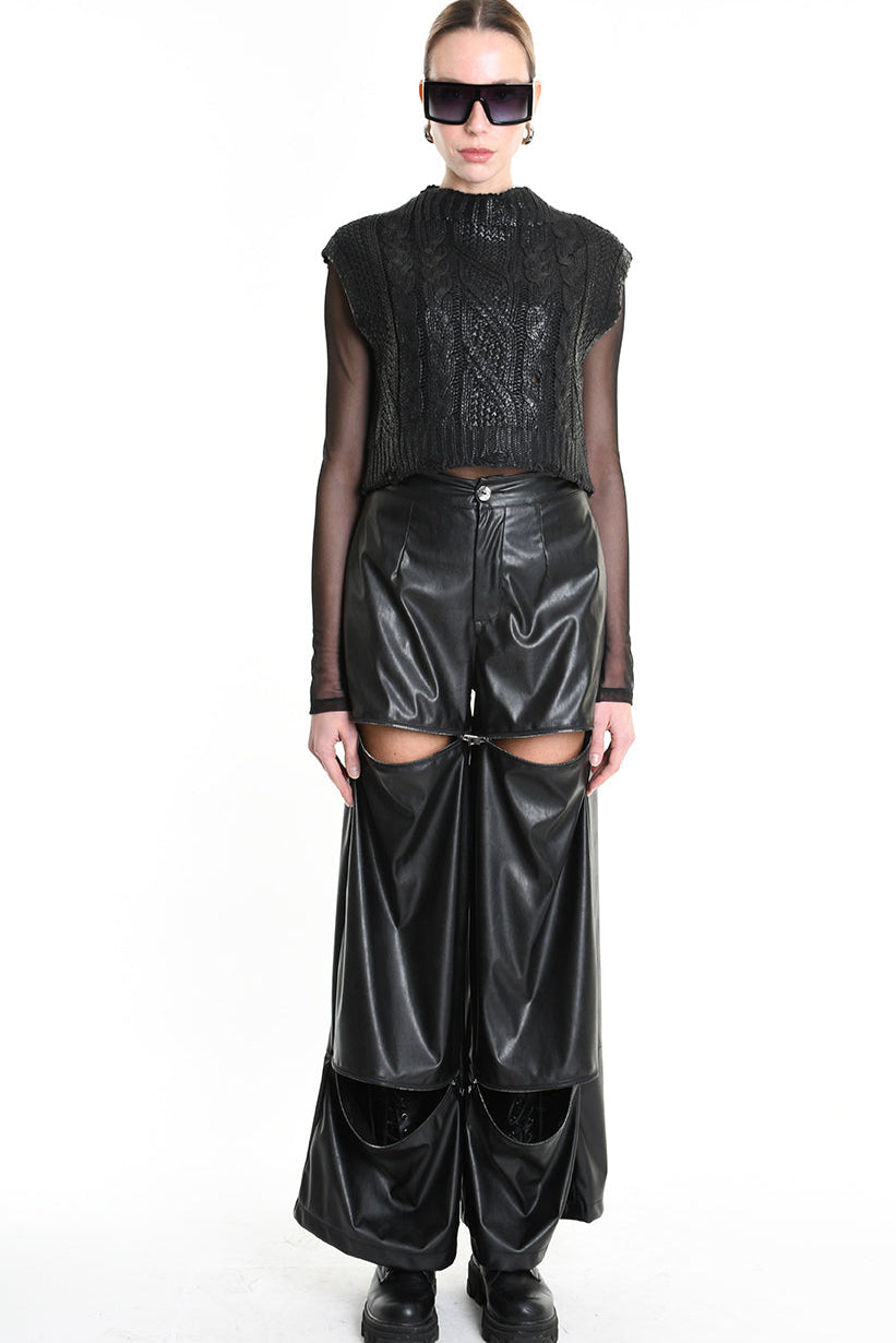 4K W5135 CROPPED VEST in Knit Gauge 3 Black LA HAINE INSIDE US