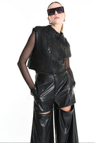 4K W5135 CROPPED VEST in Knit Gauge 3 Black LA HAINE INSIDE US