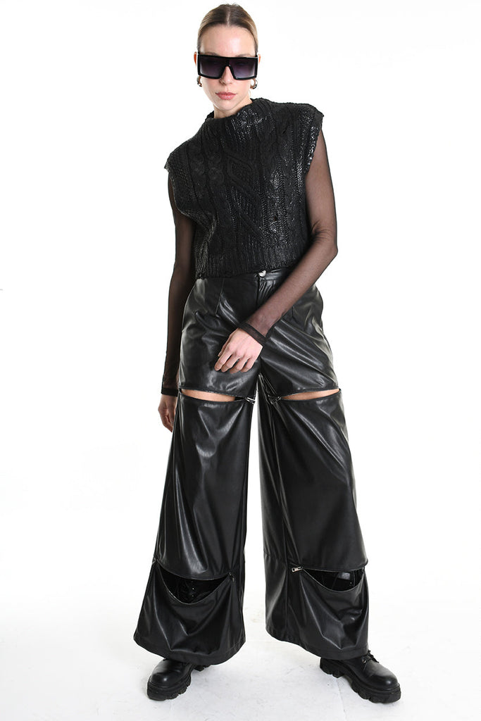 4K W5135 CROPPED VEST in Knit Gauge 3 Black LA HAINE INSIDE US