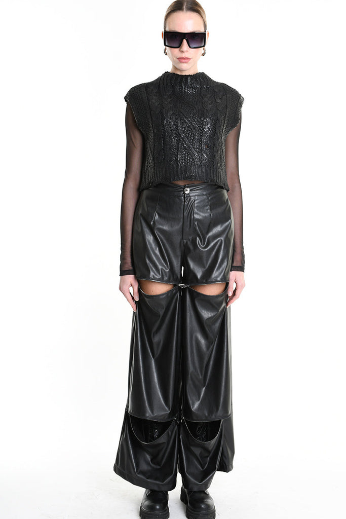 4K W5135 CROPPED VEST in Knit Gauge 3 Black LA HAINE INSIDE US