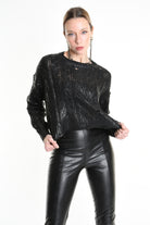 4K W5136 CROPPED CABLE-KNIT SWEATER Gauge 3 Black LA HAINE INSIDE US