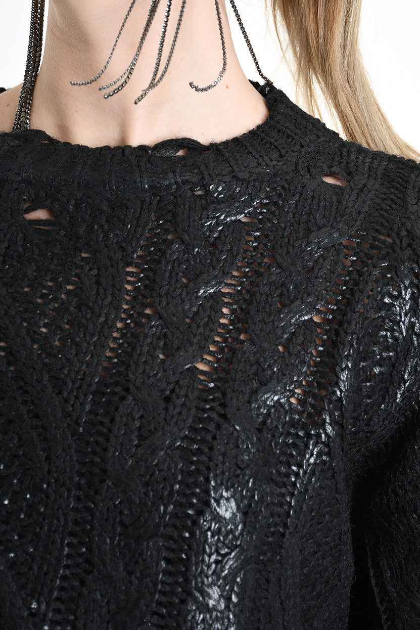 4K W5136 CROPPED CABLE-KNIT SWEATER Gauge 3 Black LA HAINE INSIDE US