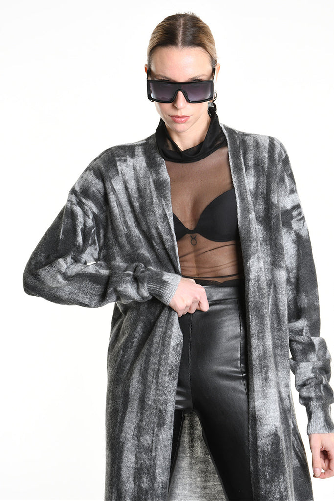 4K W5137 LONG CARDIGAN in Knit Gauge 7 Grey LA HAINE INSIDE US