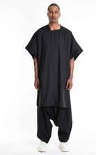 LA HAINE INSIDE US W5308 T-Shirt - Black Asymmetric Oversized Stretch Popeline Cotton Unisex Italian