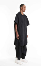 LA HAINE INSIDE US W5308 T-Shirt - Black Asymmetric Oversized Stretch Popeline Cotton Unisex Italian