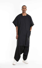 LA HAINE INSIDE US W5308 T-Shirt - Black Asymmetric Oversized Stretch Popeline Cotton Unisex Italian