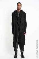4M W5446 Cardigan - Black Wrinkled Jersey Multifunctional Hooded Unisex LA HAINE INSIDE US
