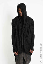 4M W5446 Cardigan - Black Wrinkled Jersey Multifunctional Hooded Unisex LA HAINE INSIDE US