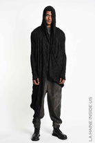 4M W5446 Cardigan - Black Wrinkled Jersey Multifunctional Hooded Unisex LA HAINE INSIDE US