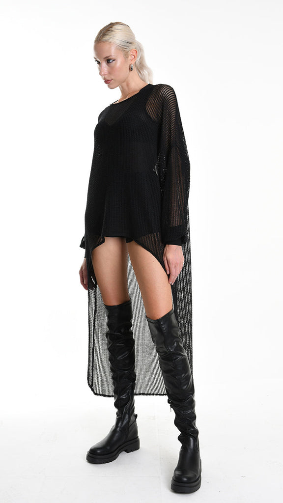 A34M W509725 SWEATER Over Asymmetric Net Black.