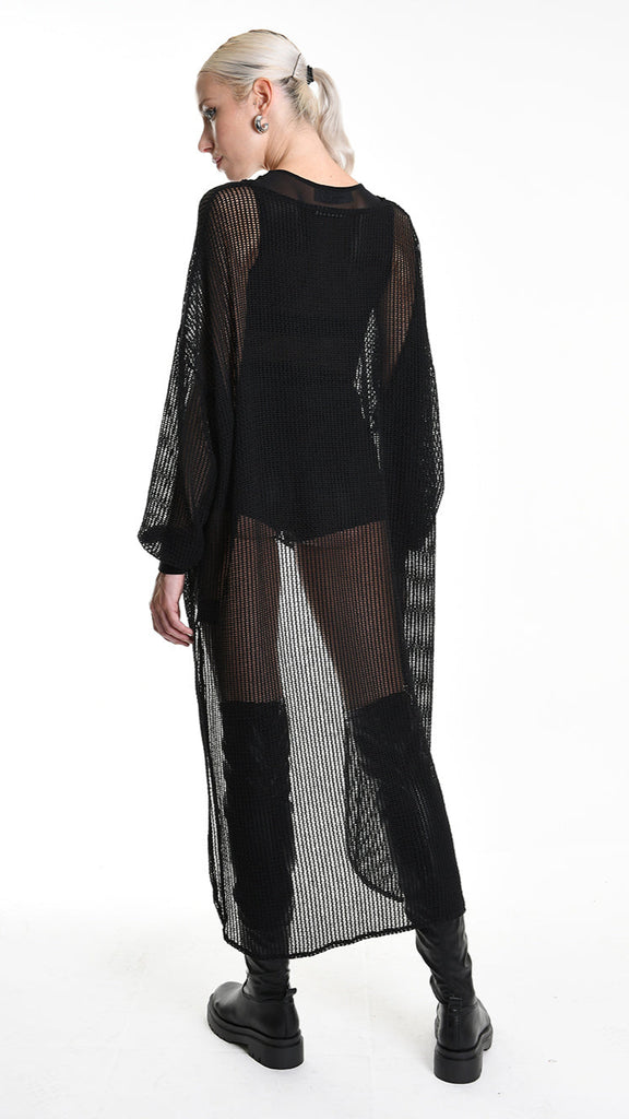 A34M W509725 SWEATER Over Asymmetric Net Black.