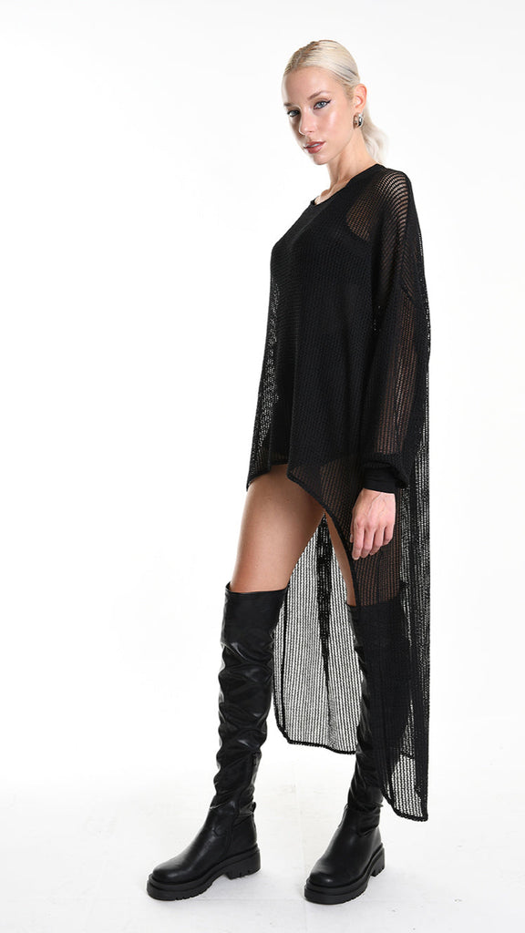 A34M W509725 SWEATER Over Asymmetric Net Black.