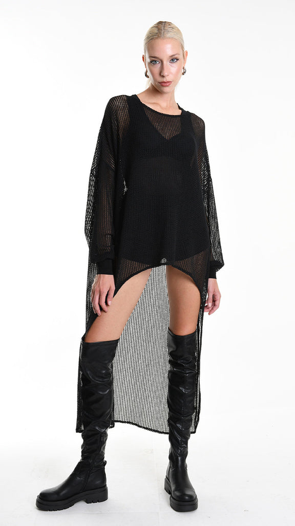 A34M W509725 SWEATER Over Asymmetric Net Black.