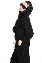 4M W5198 BOMBER Over Crop Jersey Embossed & Stretch Fleece Black LA HAINE INSIDE US