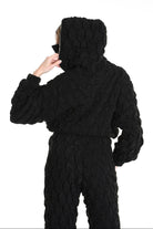 4M W5198 BOMBER Over Crop Jersey Embossed & Stretch Fleece Black LA HAINE INSIDE US