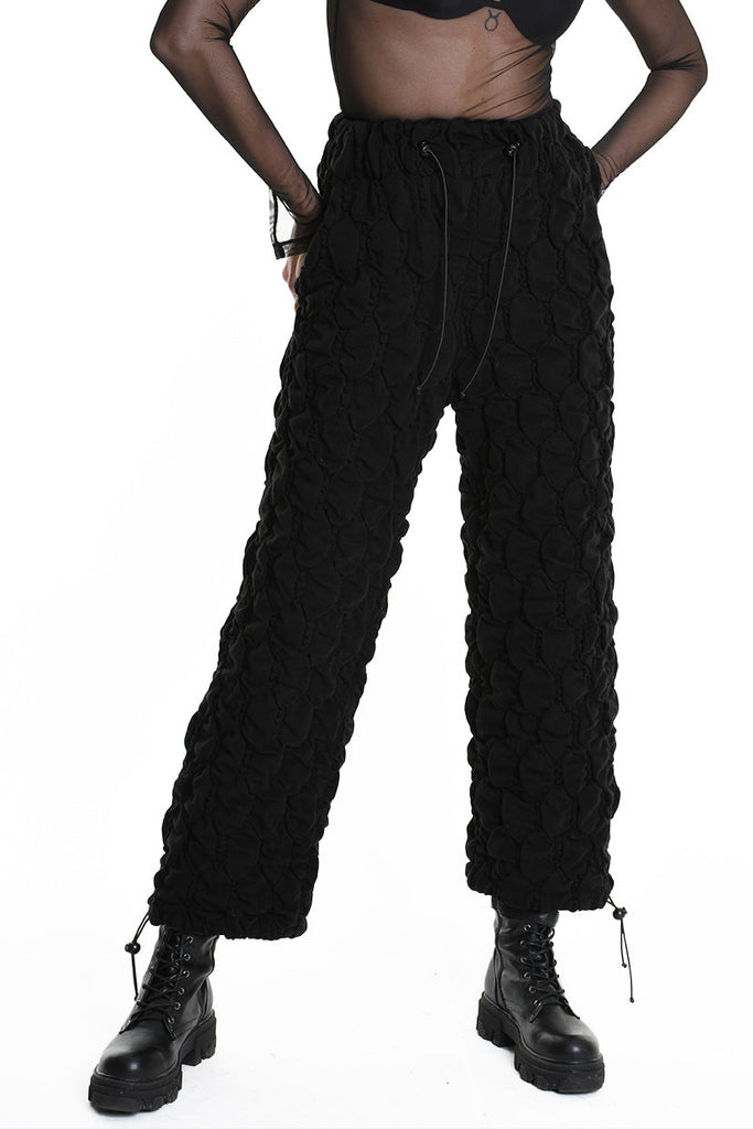 4M W5199 TROUSER Over Wide Fit Embossed Jersey UNISEX U Black LA HAINE INSIDE US