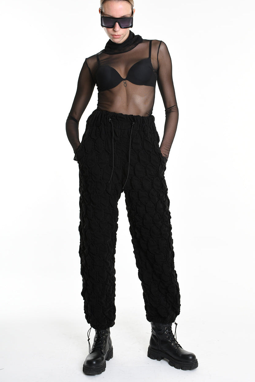 4M W5199 TROUSER Over Wide Fit Embossed Jersey UNISEX U Black LA HAINE INSIDE US