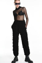 4M W5199 TROUSER Over Wide Fit Embossed Jersey UNISEX U Black LA HAINE INSIDE US