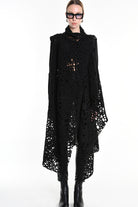4M W5200 OVERSIZED ASYMMETRICAL VEST in Openwork Wool Blend UNISEX U Black          Ask ChatGPT LA HAINE INSIDE US