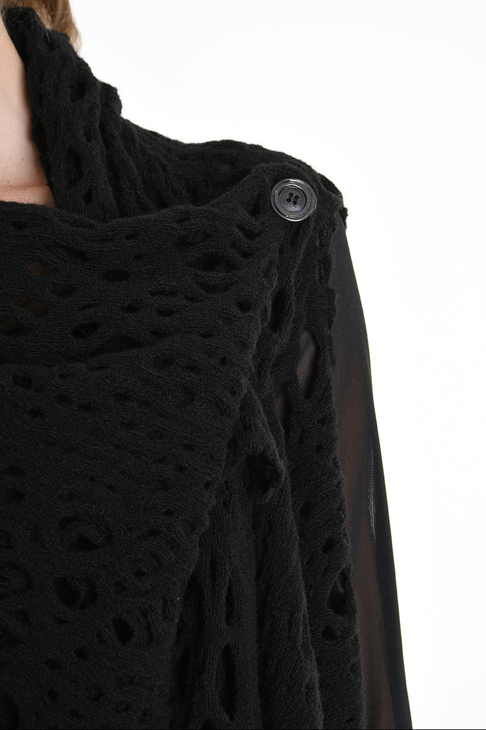 4M W5200 OVERSIZED ASYMMETRICAL VEST in Openwork Wool Blend UNISEX U Black          Ask ChatGPT LA HAINE INSIDE US