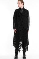 4M W5200 OVERSIZED ASYMMETRICAL VEST in Openwork Wool Blend UNISEX U Black          Ask ChatGPT LA HAINE INSIDE US