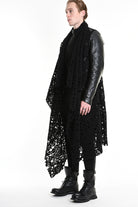 4M W5200 OVERSIZED ASYMMETRICAL VEST in Openwork Wool Blend UNISEX U Black          Ask ChatGPT LA HAINE INSIDE US