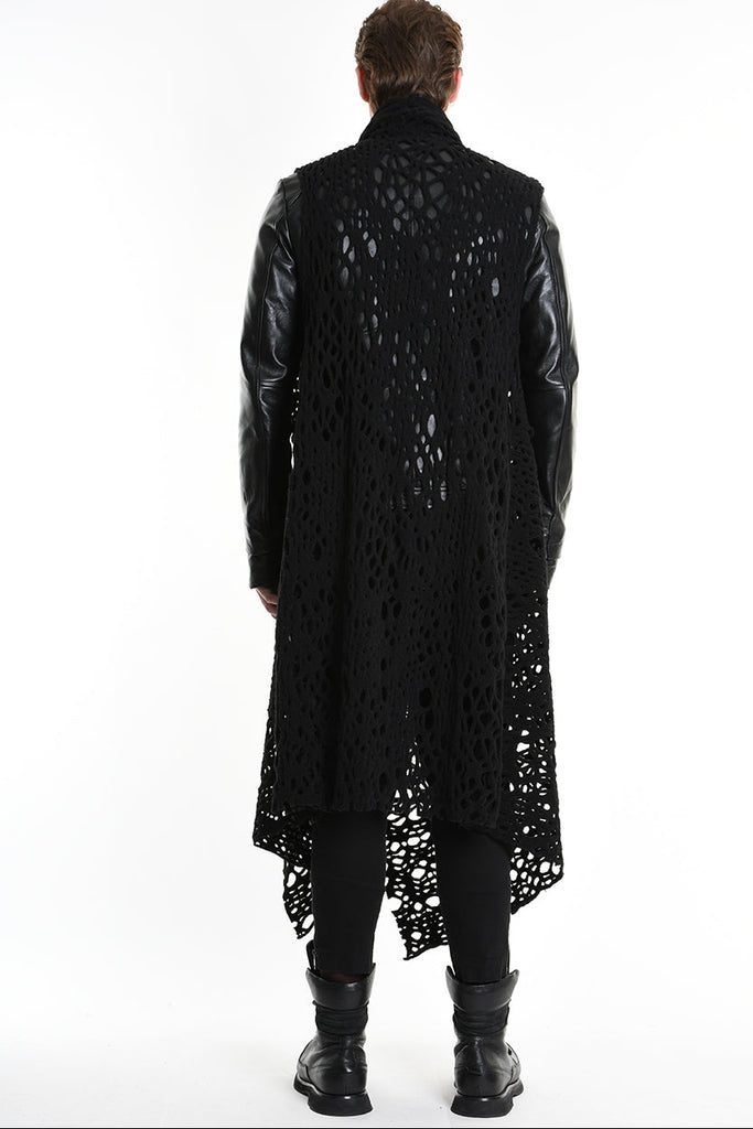 4M W5200 OVERSIZED ASYMMETRICAL VEST in Openwork Wool Blend UNISEX U Black          Ask ChatGPT LA HAINE INSIDE US