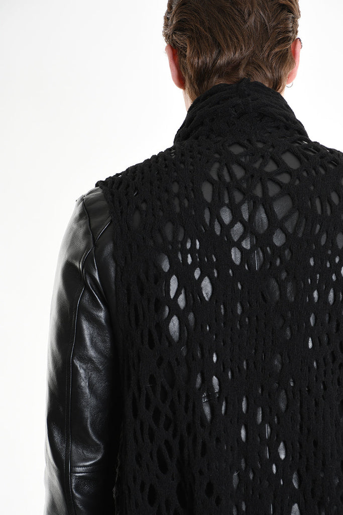 4M W5200 OVERSIZED ASYMMETRICAL VEST in Openwork Wool Blend UNISEX U Black          Ask ChatGPT LA HAINE INSIDE US
