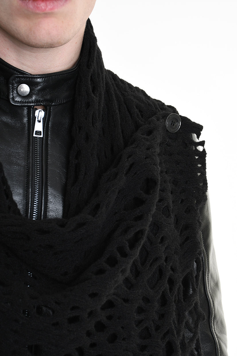 4M W5200 OVERSIZED ASYMMETRICAL VEST in Openwork Wool Blend UNISEX U Black          Ask ChatGPT LA HAINE INSIDE US