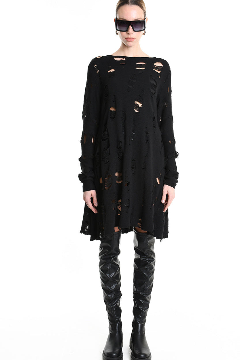 4M W5201 DRESS Flared Blend Wool Black LA HAINE INSIDE US