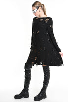 4M W5201 DRESS Flared Blend Wool Black LA HAINE INSIDE US