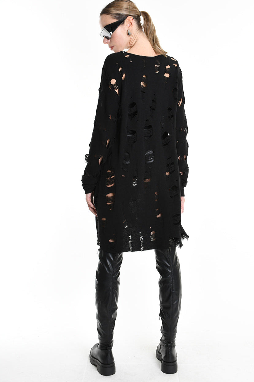 4M W5201 DRESS Flared Blend Wool Black LA HAINE INSIDE US