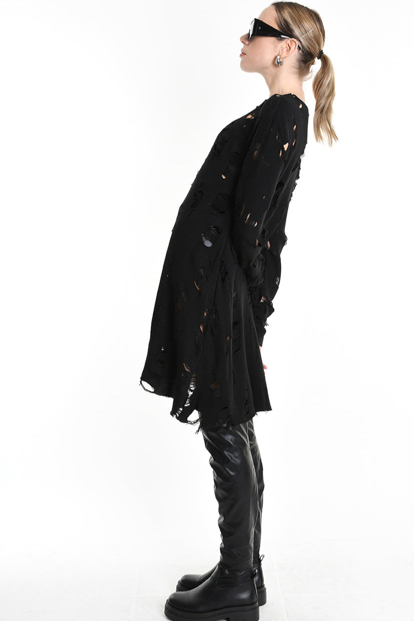 4M W5201 DRESS Flared Blend Wool Black LA HAINE INSIDE US