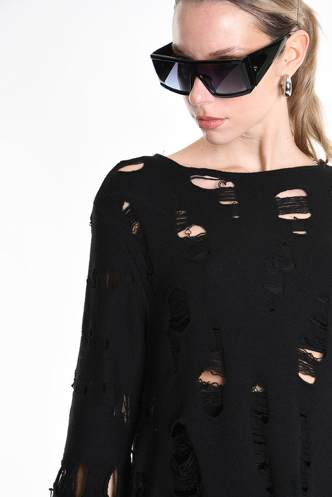 4M W5201 DRESS Flared Blend Wool Black LA HAINE INSIDE US